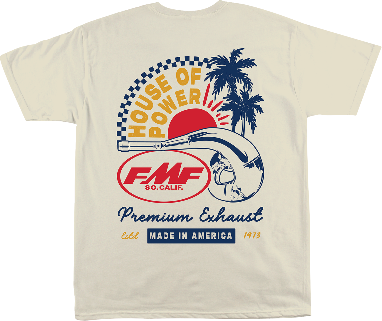 FMF Moto Shop T-Shirt in natural color, medium size, featuring the FMF logo and design on the front.