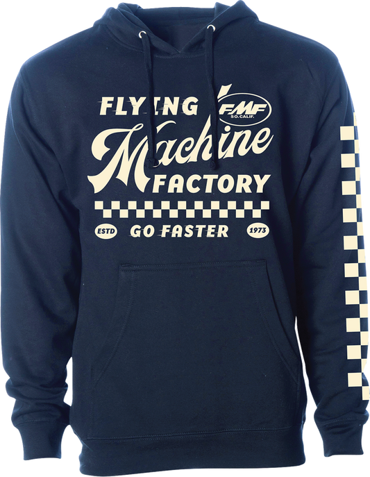 FMF Faster hoodie in navy color, large size, featuring a casual fit with hoodie and front pocket.