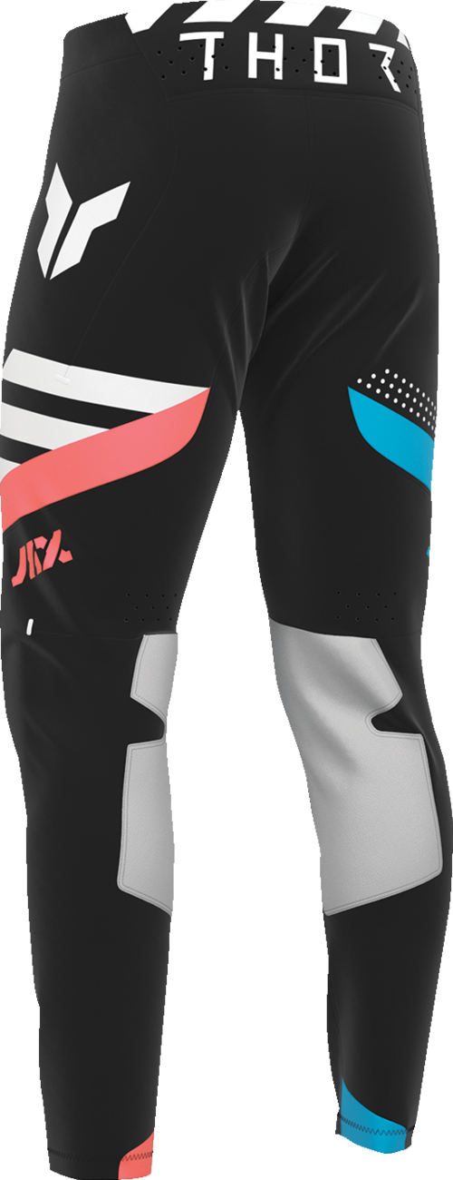 Black THOR Sportmode Synth riding pants with durable 4-way stretch fabric and TPU knee protection, US size 38.