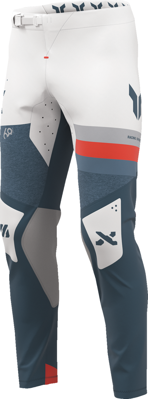 Blue and white THOR Sportmode League pants with 4-way stretch, TPU knee protection, US size 33, designed for active riding.
