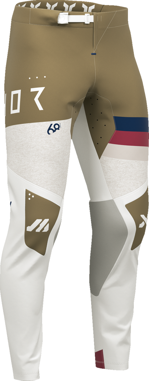 THOR Sportmode League Pants in white and copper, US size 31, featuring athletic design and durable fabric for motocross riding.