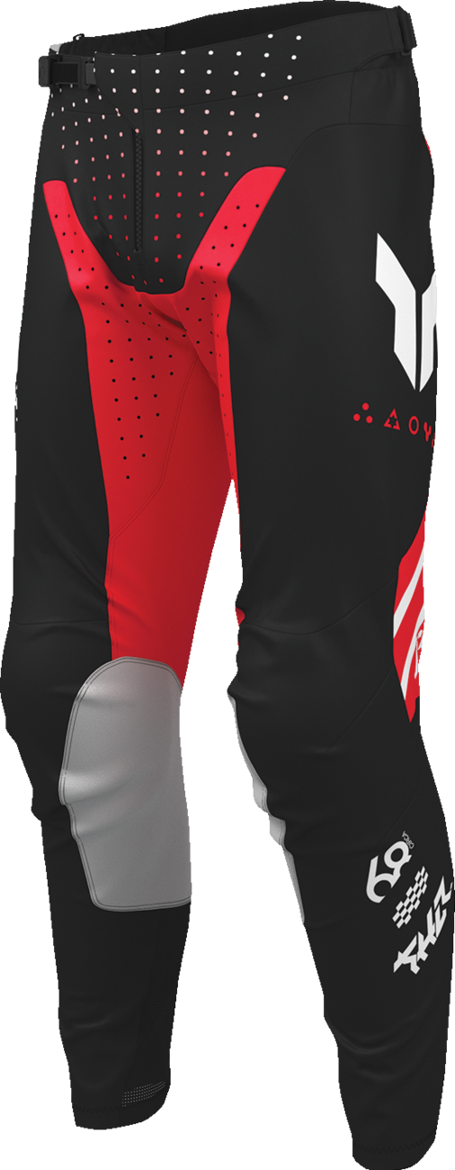 THOR Launchmode Futura Pants in black and red, US 40, featuring durable motorcycle gear design and brand logo details.