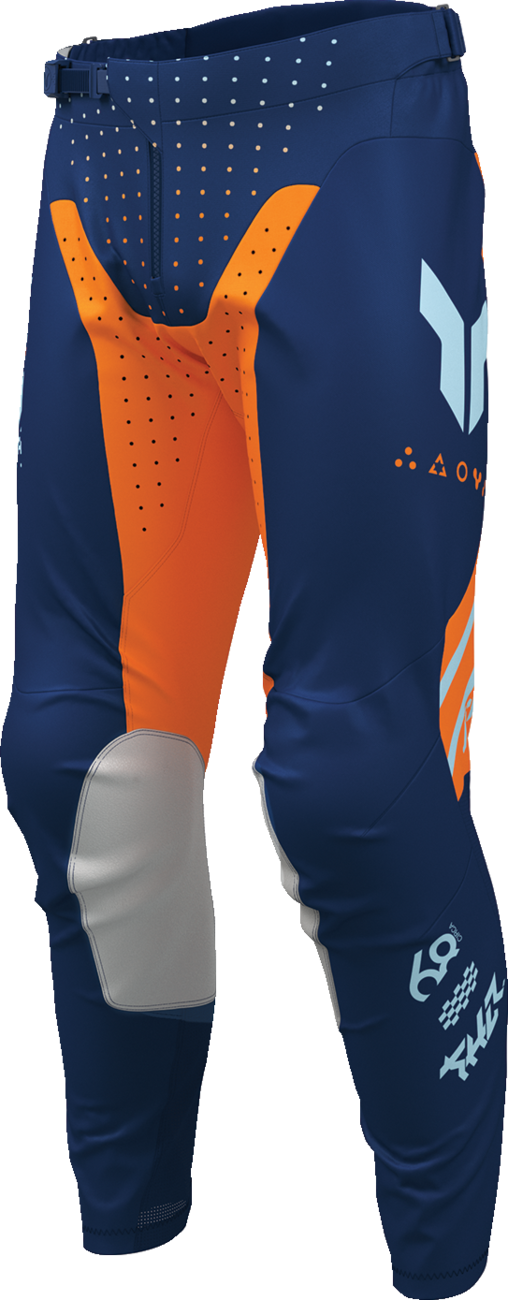 THOR Launchmode Futura navy and orange motorcycle pants with ventilation panels and durable performance features, US size 38