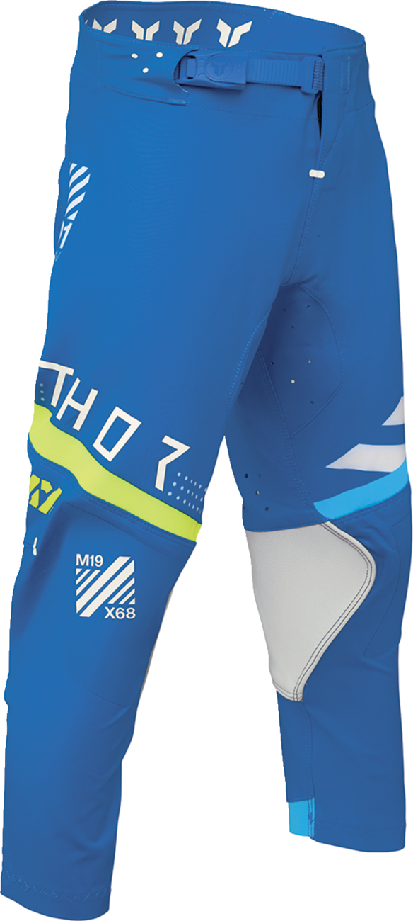 Blue THOR Youth Sportmode Synth Pants, US size 28, with athletic design and synthetic fabric, shown in the product image.