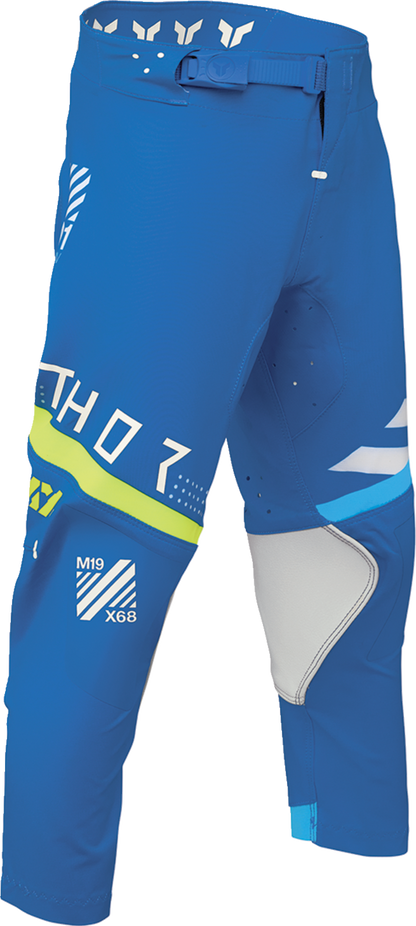 Blue THOR Youth Sportmode Synth Pants, US size 28, with athletic design and synthetic fabric, shown in the product image.