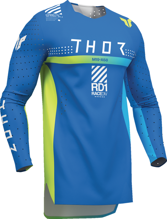 Blue THOR Youth Sportmode Synth Jersey, large size, featuring athletic design and moisture-wicking fabric for young riders.