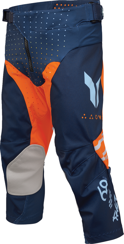 THOR Youth Launchmode Futura Pants in navy and orange, featuring athletic fit and logo details, suitable for active wear.