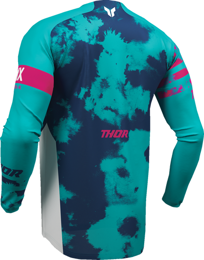 THOR Youth Launchmode bleach jersey in white and aqua, featuring a sporty design with brand logo and breathable fabric.