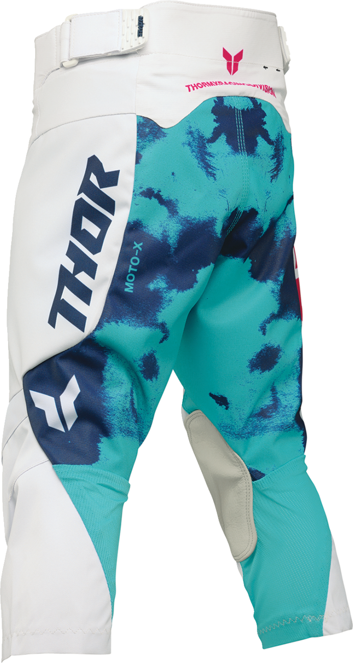 THOR Youth Launchmode Bleach Pants in white and aqua, US size 20, featuring a stylish design with bleach effects and branded details.