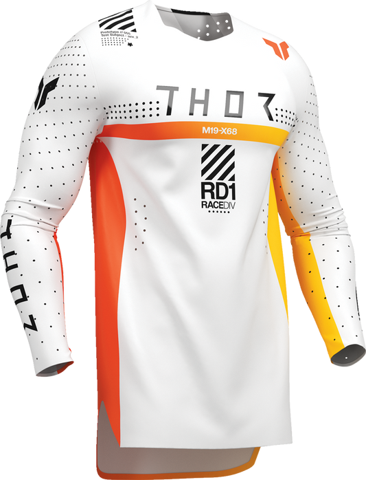 White THOR Sportmode Synth Jersey, large size, featuring breathable fabric and athletic fit for motorcycle riding comfort.