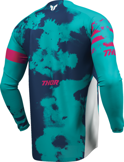 THOR Launchmode Bleach Jersey in White and Aqua, medium size, featuring breathable fabric and sporty design.