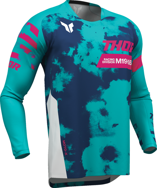 THOR Launchmode Bleach Jersey in 2XL, white and aqua color, featuring athletic design and THOR branding on the front.
