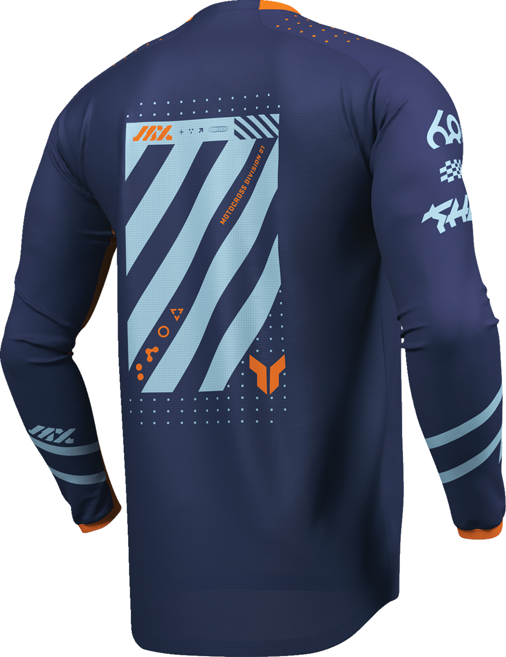 Thor Launchmode Futura Jersey in navy and orange, medium size, featuring breathable fabric and sporty design.