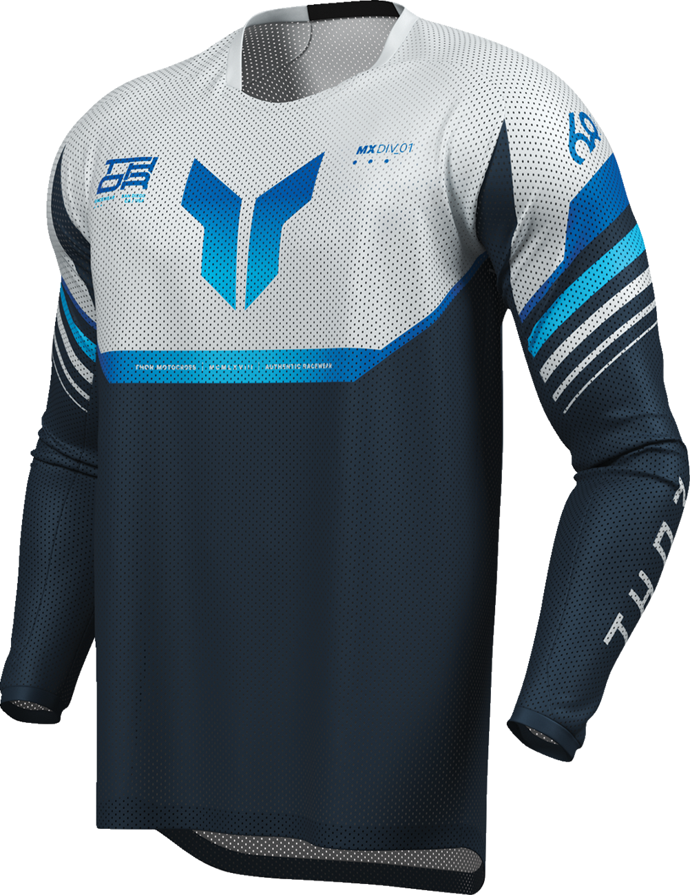 THOR Launchmode Air Raptor Jersey 2XL in midnight gray, featuring lightweight, breathable motocross apparel with logo details.