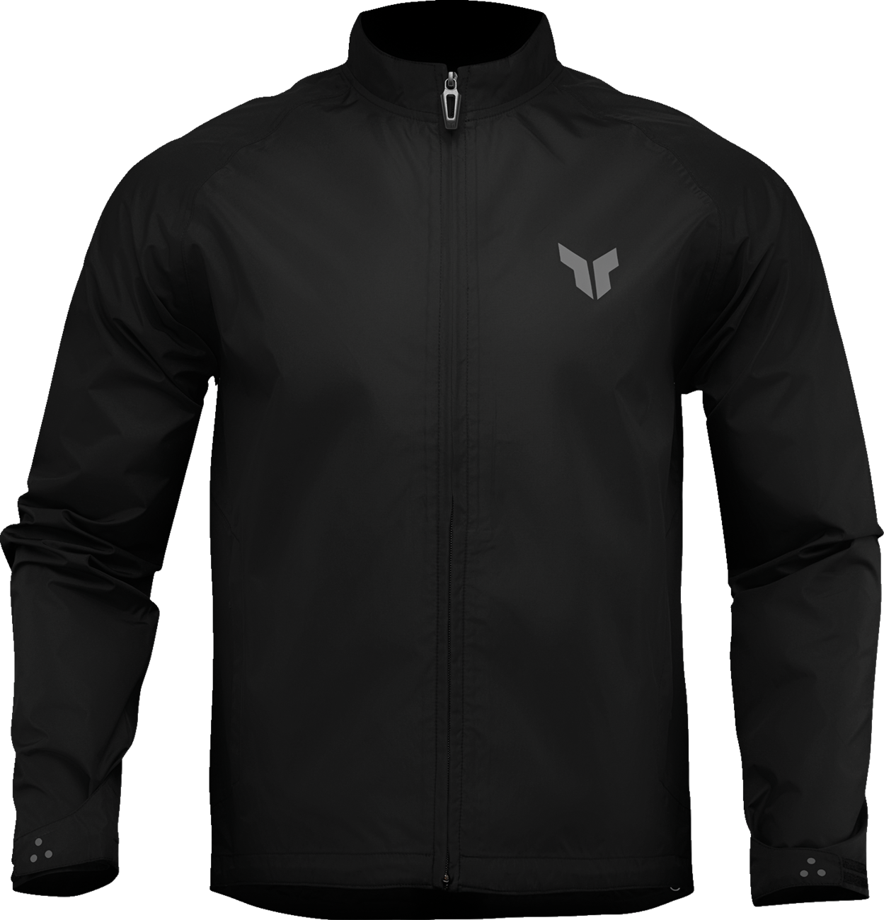 Black THOR Pack Jacket in medium size, featuring lightweight, durable fabric and a sleek design for versatile outdoor wear.