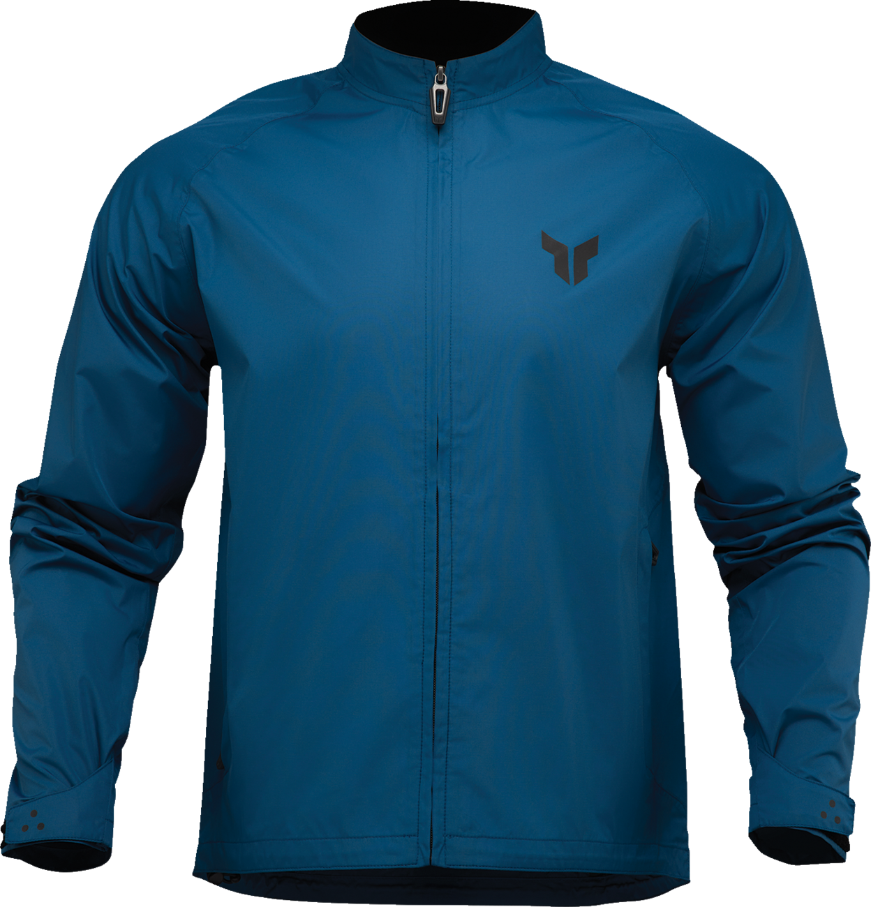 Thor Pack Jacket in Storm Blue, large waterproof motorcycle outerwear with ventilation and storage pockets, designed for riding comfort.