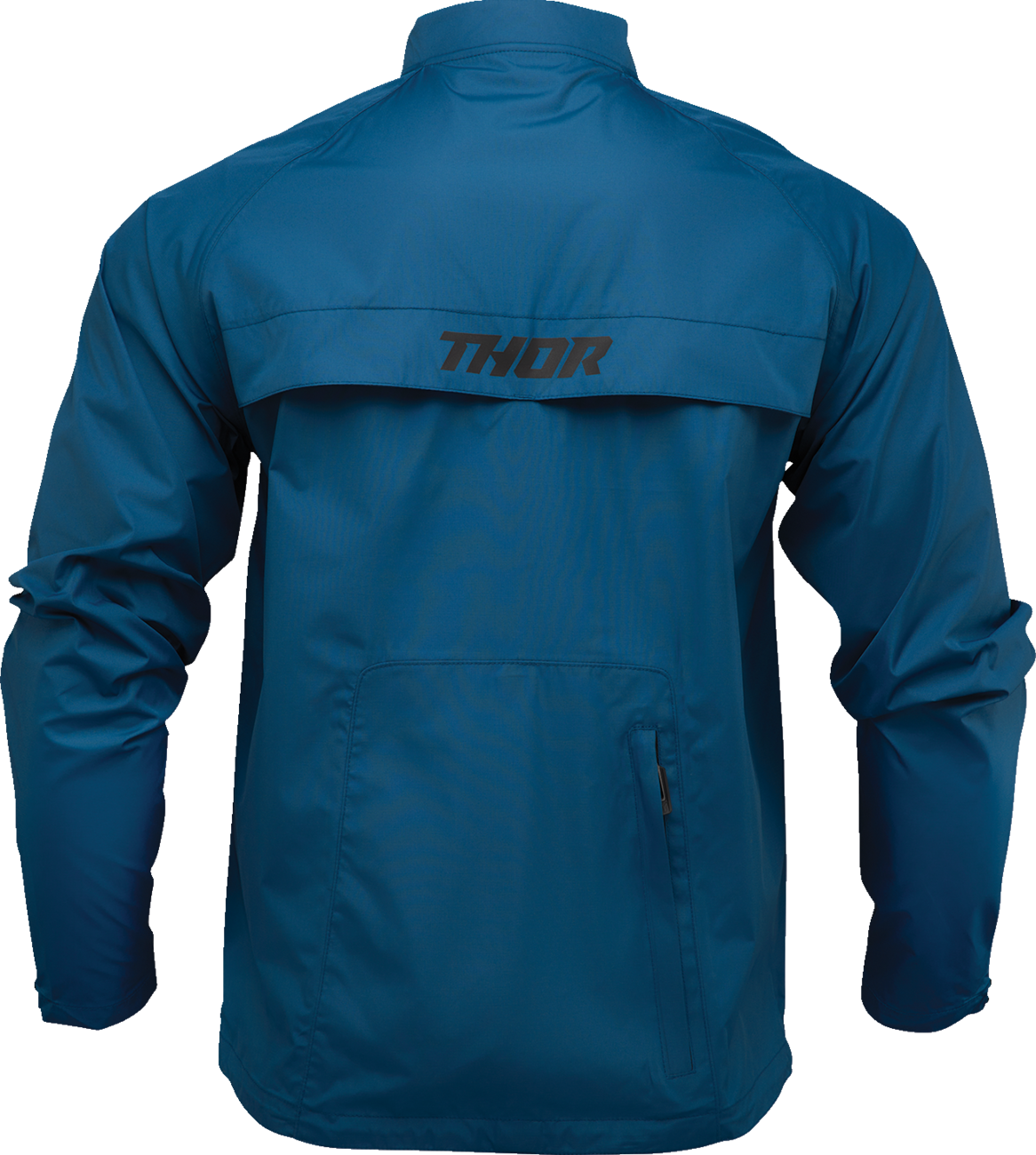 Thor Pack Jacket Storm Blue, large waterproof motorcycle outerwear with ventilation and storage, shown in this image.
