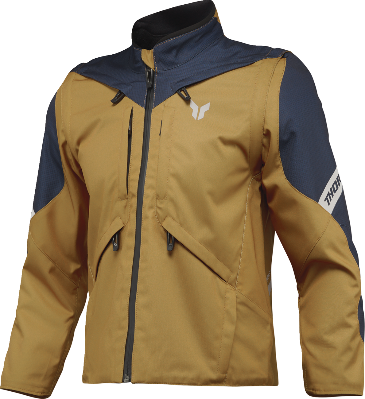 THOR Women's Terrain Jacket in caramel and midnight color, size XS, featuring a lightweight, weather-resistant design with a zipper front.