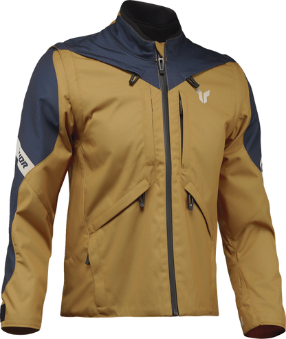 THOR Women's Terrain Jacket in caramel and midnight, waterproof riding jacket with ventilation and storage pockets.