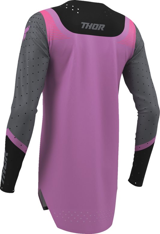Black and orchid THOR Women's Sportmode Velocity Jersey front view, showcasing lightweight fabric and athletic design.