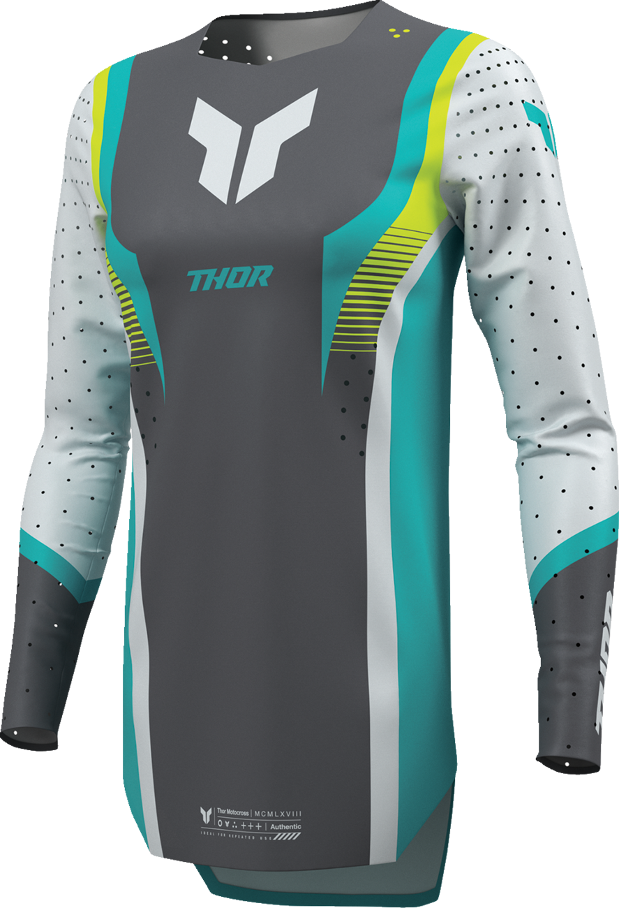 Thor Women's Sportmode Velocity Jersey in gray and aqua, size XL, featuring breathable fabric and sporty design.