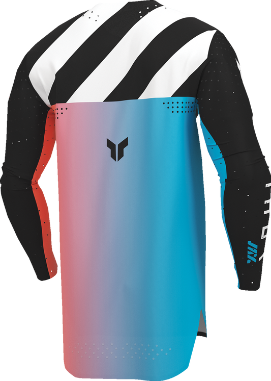Black THOR Youth Sportmode Synth Jersey, size medium, featuring athletic design and breathable fabric for motocross or sports use.