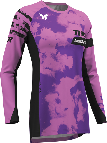 THOR Women's Launchmode Bleach Jersey in Black and Orchid, featuring a sporty design and comfortable fit.
