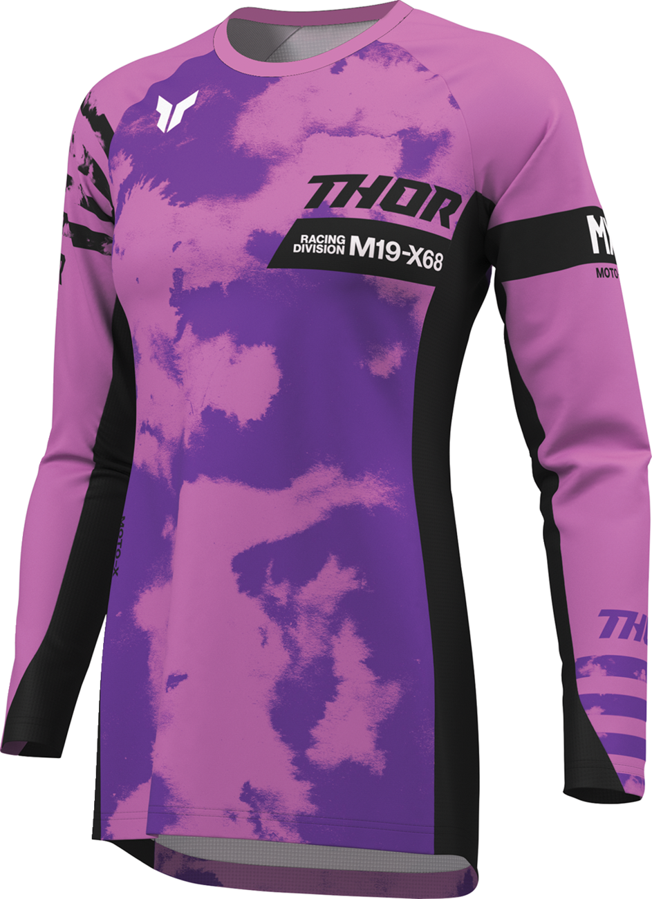 Black and orchid THOR Women's Launchmode Bleach Jersey, showcasing its stylish jersey fabric and sporty design.