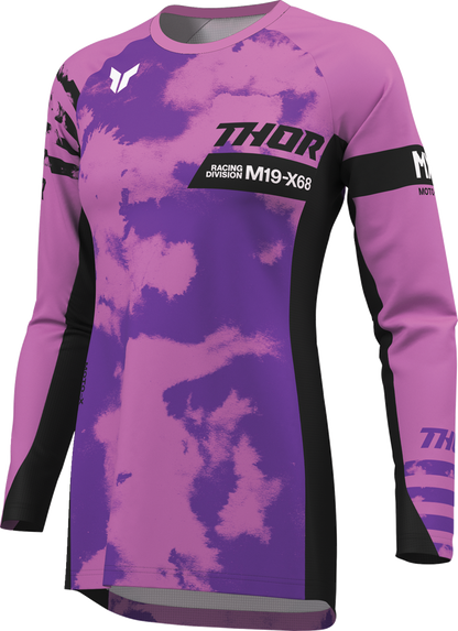 Black and orchid THOR Women's Launchmode Bleach Jersey, showcasing its stylish jersey fabric and sporty design.