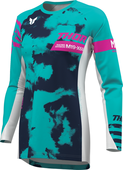 Thor Women's Launchmode Bleach Jersey in white and aqua, featuring a stylish athletic design and sporty fit.