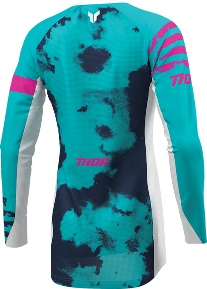 THOR Women's Launchmode Bleach Jersey in white and aqua, featuring a sporty design with THOR branding.
