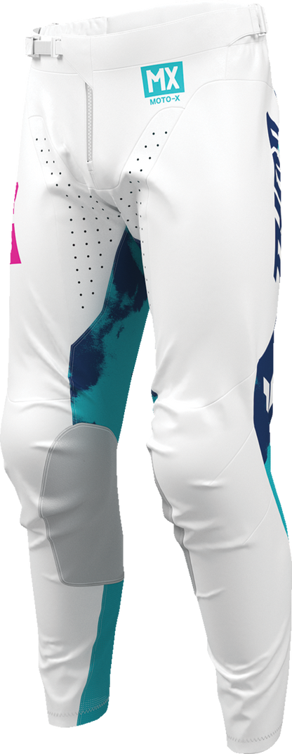 THOR Launchmode bleach pants in white and aqua color, US size 42, featuring a relaxed fit and stylish design.