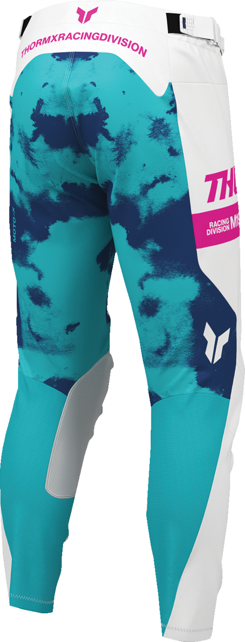 THOR Launchmode bleach racing pants in white and aqua, US 44, featuring durable material and comfort-focused design.