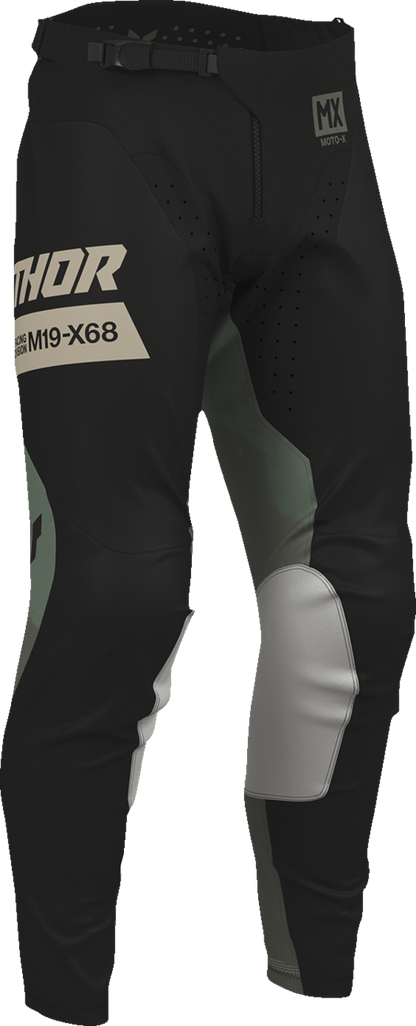 THOR Launchmode Bleach Pants in black and camo, US size 30, featuring a relaxed fit and distinctive bleach design.