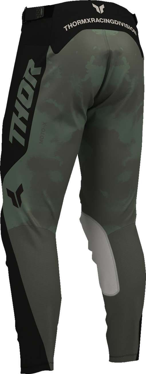 THOR Launchmode bleach motocross pants in black and camo, US 32 size, durable riding gear with reinforced fabric and adjustable waistband.