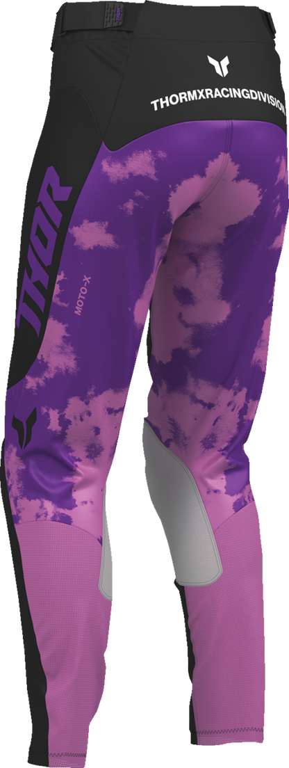 THOR women's Launchmode bleach pants in black and orchid, US size 7/8, shown in a stylish fashion pose