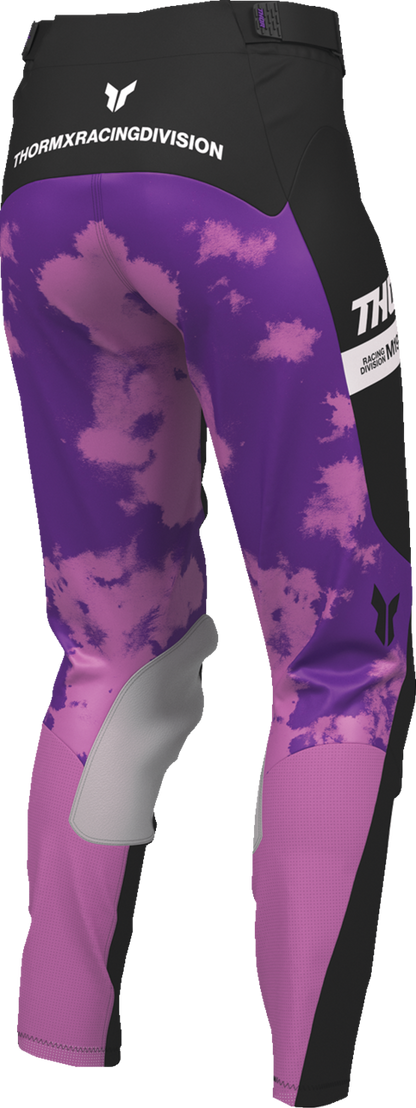 THOR Women's Launchmode bleach pants in black and orchid, showing the distressed fabric and stylish fit.