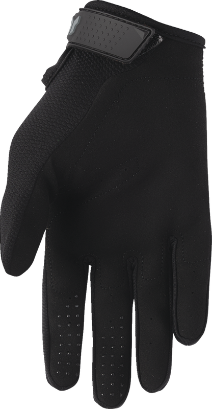 Black THOR Youth Ridemode Static Gloves in Medium size, featuring protective padding and secure wrist closure.
