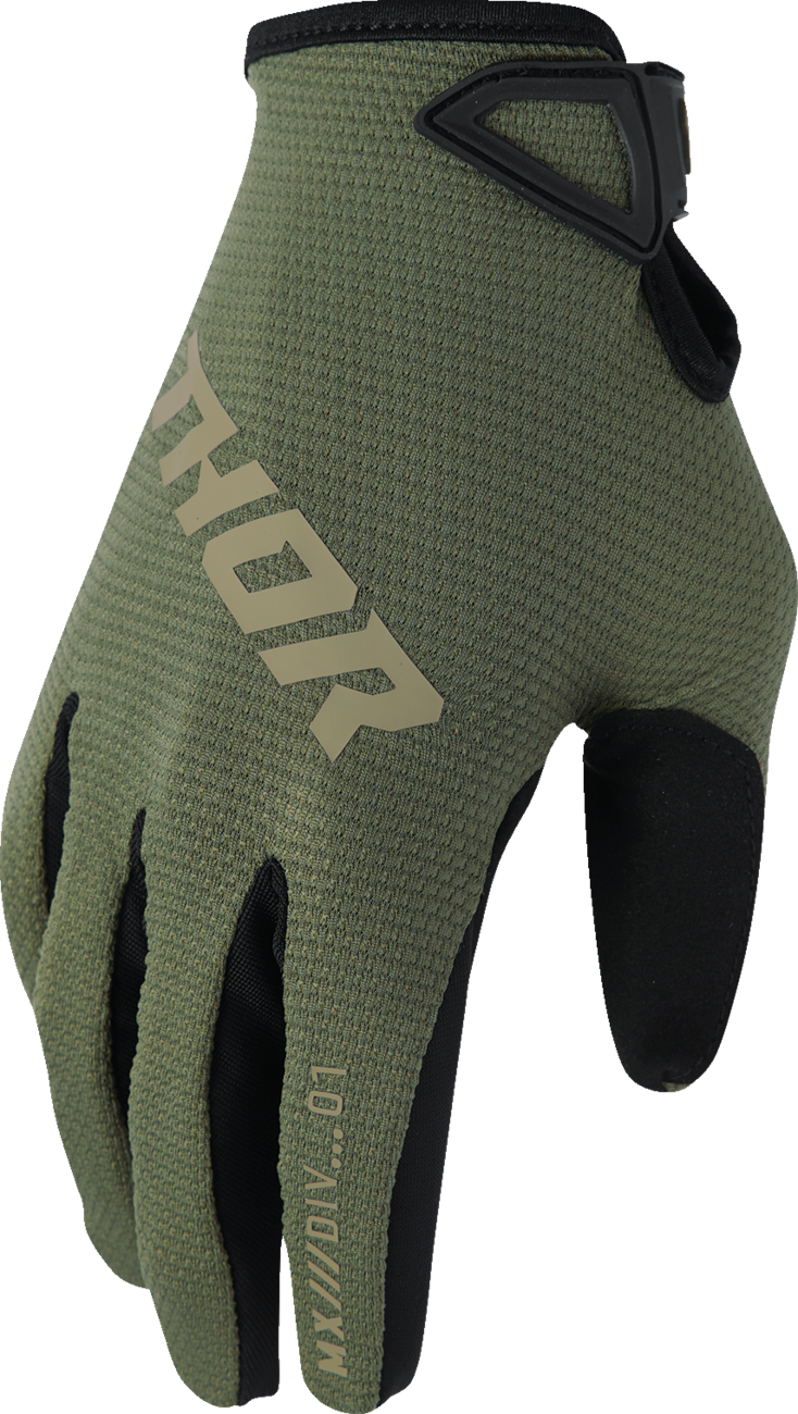THOR Youth Ridemode Static Camo Gloves in size XS, featuring camouflage design and secure fit for young riders.