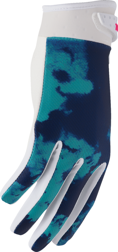 THOR Launchmode bleach gloves in white and aqua, medium size, made for protection during cleaning or chemical handling.