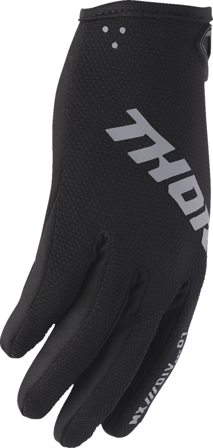 Black THOR Ridemode Static Gloves in XL size, featuring protective design and adjustable straps for motorcycle riding comfort.
