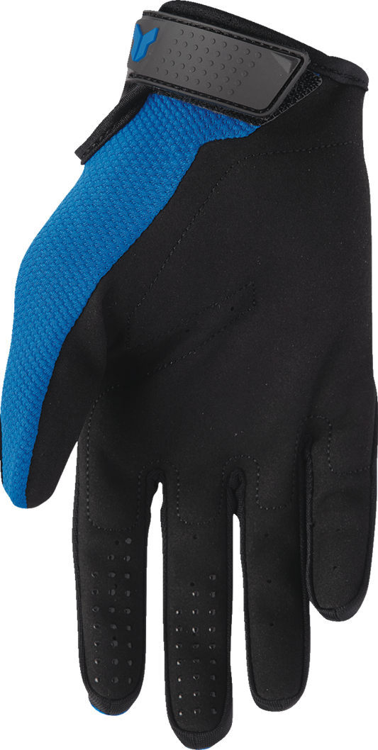 Blue THOR Ridemode Static Gloves in large size, designed for motorcycle riding with protective features and comfortable fit.