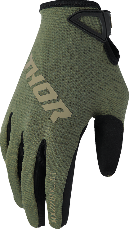 THOR Ridemode Static Camo Gloves in Large size with reinforced palms and adjustable wrist straps for motocross riding.