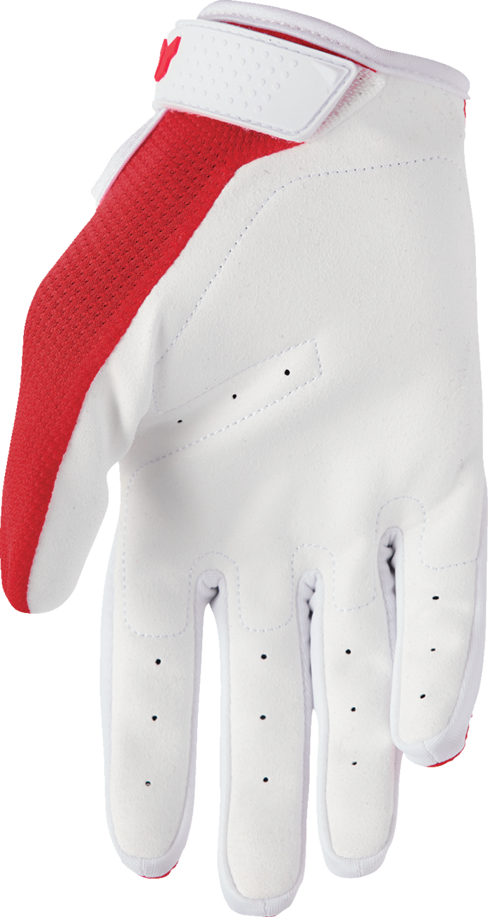 Red THOR Ridemode Static Gloves XS, motorcycle riding gloves with padded knuckles and adjustable wrist straps.