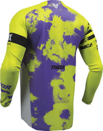 Gray and acid-colored THOR Youth Launchmode Bleach Jersey in medium size, featuring the THOR logo and sporty design.