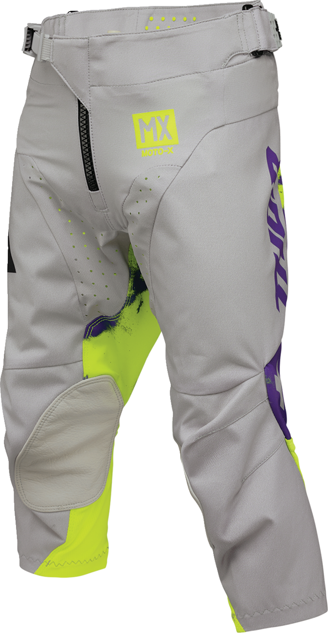 Gray and acid wash youth bleach pants by THOR, style THOR Youth Launchmode, US size 28, shown flat with front view.
