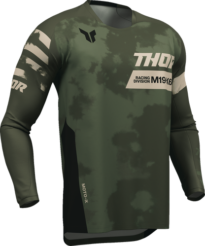 Black and camo THOR Launchmode Bleach Jersey in medium, featuring bold design and sporty style.