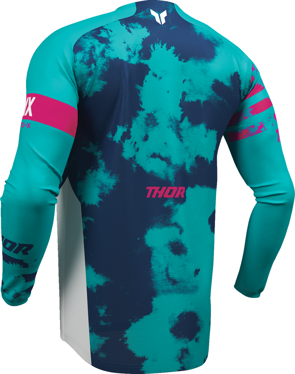 White and aqua THOR Launchmode bleach jersey in 3XL, lightweight performance sportswear with athletic fit and breathable fabric.