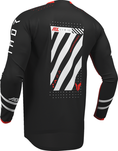 THOR Launchmode Futura Jersey in black and red, 2XL, featuring durable poly/spandex fabric for motorcycle riding.