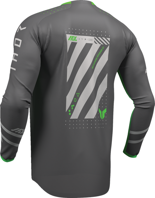 THOR Launchmode Futura cycling jersey in charcoal and green, large size, high-performance cycling apparel with breathable fabric.